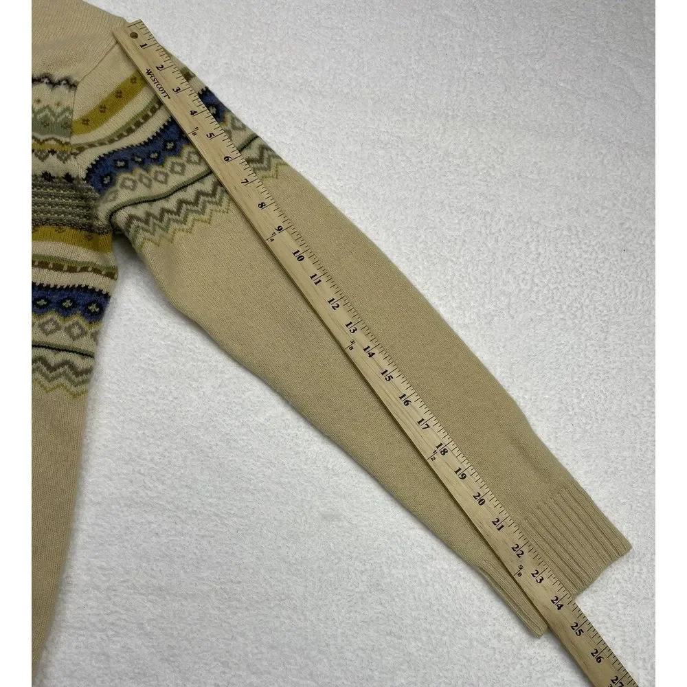 Vintage J Crew Men Cream 100% Lambswool L/S Fair Isle Sweater size‎ L.